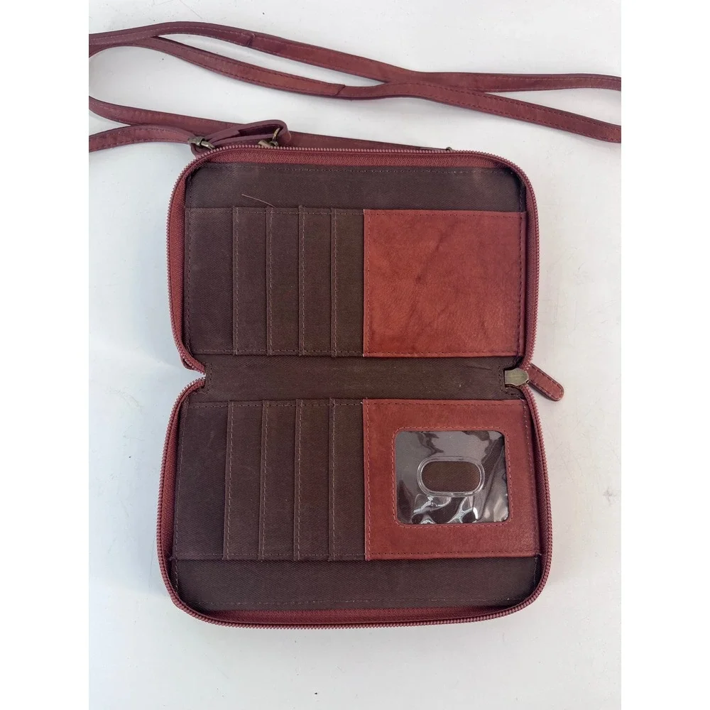 Burgundy Leather Woven Crossbody Wallet Bag Organizer Purse Classy Natural